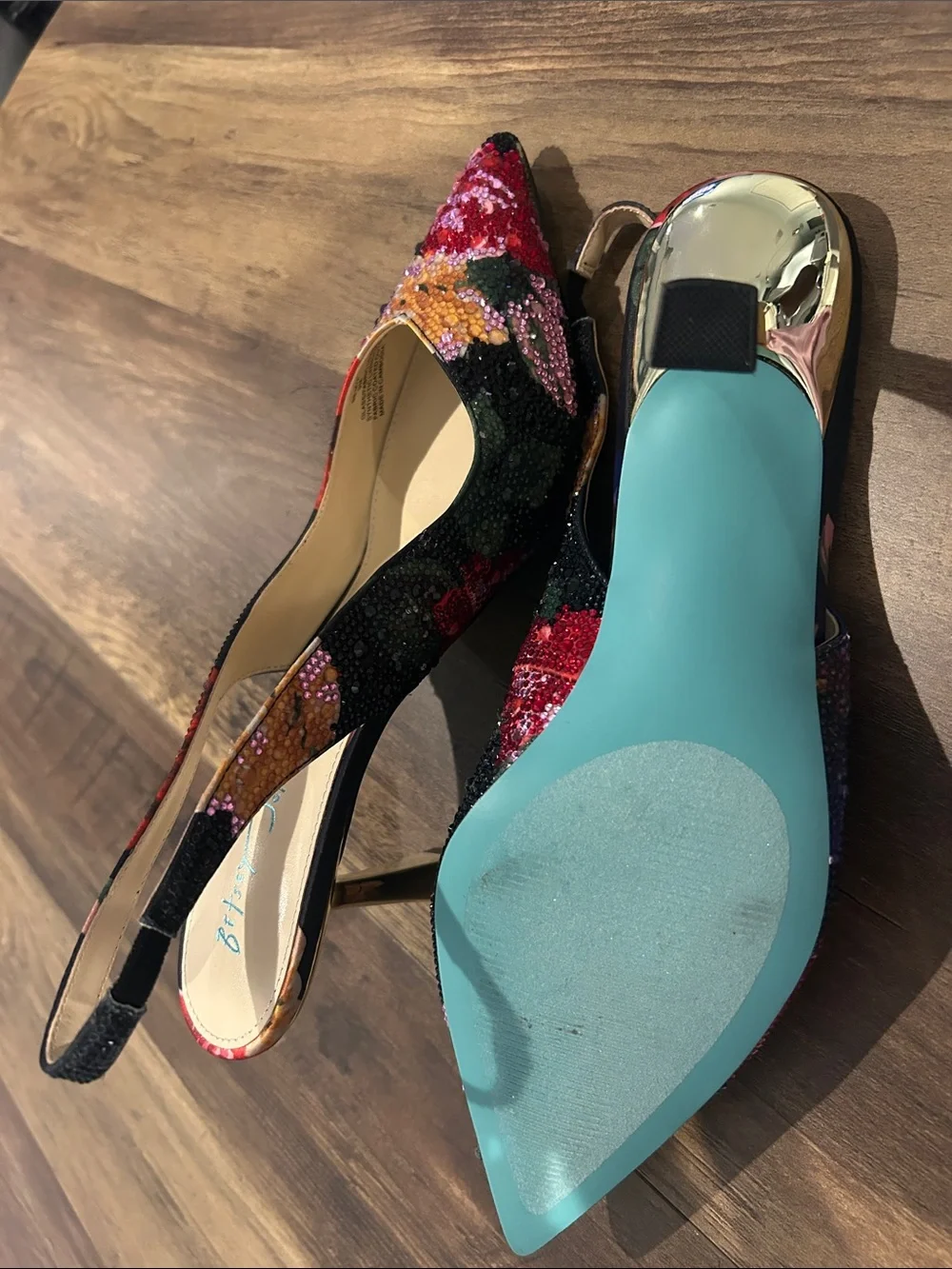 Betsey Johnson Multicolor Floral Beaded Slingback Heels